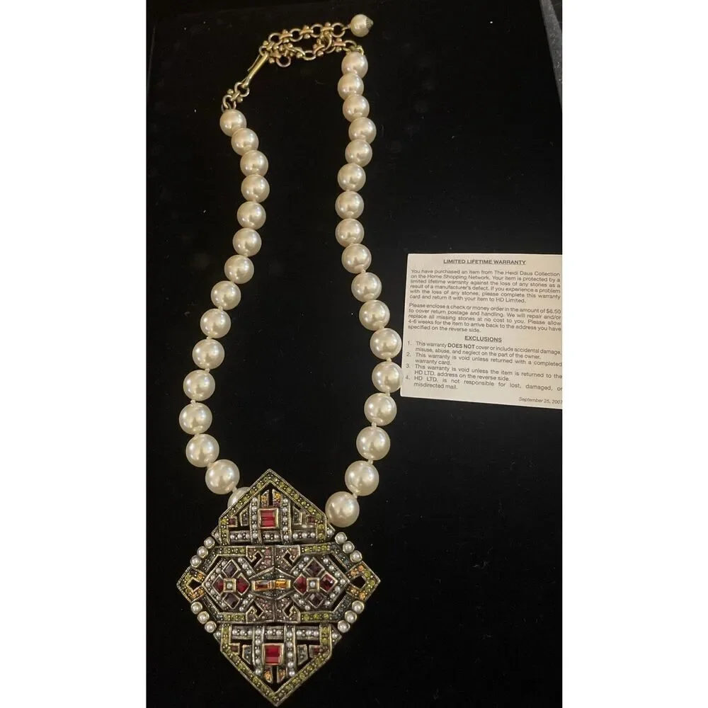 RETIRED “HEIDI DAUS” Multi Stone Brooch Pin/Pearl Enhancer Necklace